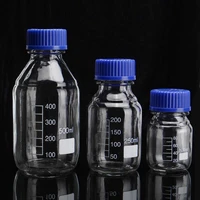 glass blue transparent reagent bottle 100250500ml screw mouth scale lab sampling bottle transparent silk mouth bottle