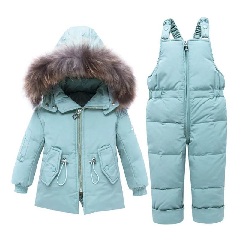 Light blue IYEAL/комплекты детской одежды комплект из 2 предметов: пальто+ брюки зимняя детская одежда пуховая куртка, костюмы Верхняя одежда с капюшоном из натурального меха для мальчиков и девочек - Цвет: Light blue