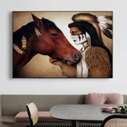 Оригинальная американская индийская Картина на холсте красная лошадь картина на стену художественный плакат Современная декоративная настенная Картина гостиная домашний декор