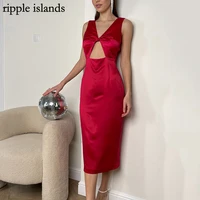 rripple islands dress sexy ladies clothing vest sexy hollow temperament robe new year red long dress summer a line skirt women