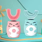 Силиконовая умная U-образная детская Ультразвуковая электрическая зубная щетка, Детская электрическая зубная щетка, детская зубная щетка, зубная щетка с мультяшным рисунком