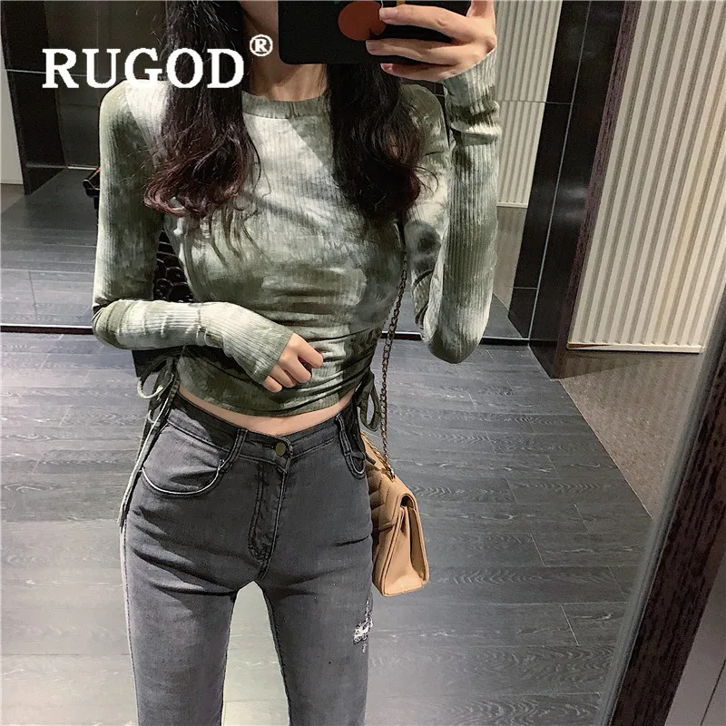 Женский вязаный пуловер RUGOD Укороченный джемпер на завязках в Корейском стиле