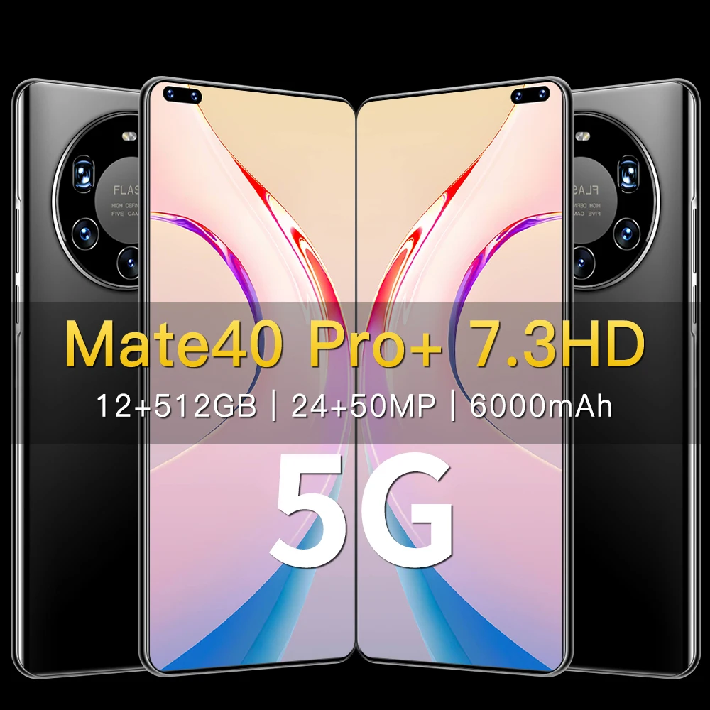 

Mate40Pro Global Version 7.3-inch Smartphone 12GB+512GB 24+50MP 10-core MTK6889 5G Mobile Phone Supports Face ID Mobile Phone