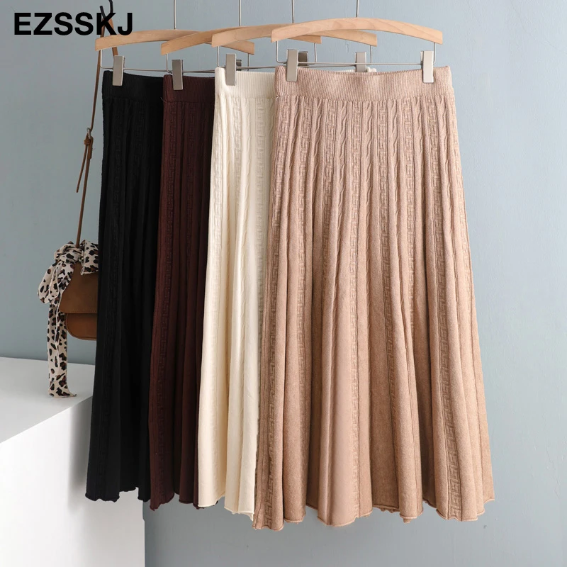 Хорошее качество теплая осенне зимняя трапециевидная Толстая юбка свитер