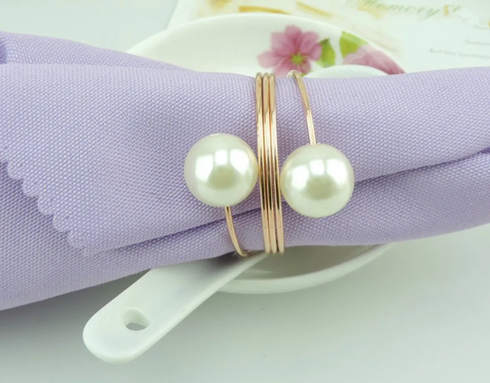 10pcs SHSEJA Deluxe Napkin Ring Hotel Wedding Supplies Gold Plated Diamond Pearl Buckle Desktop Decoration | Дом и сад