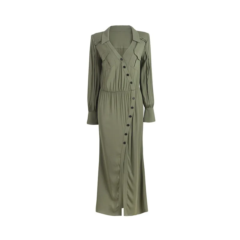 

Apricot Shirt Dress Women 2021 High Fashion Vintage Dress Fashion Lapel Long Sleeve Front Buttons Midi Dress Vestido De Mujer