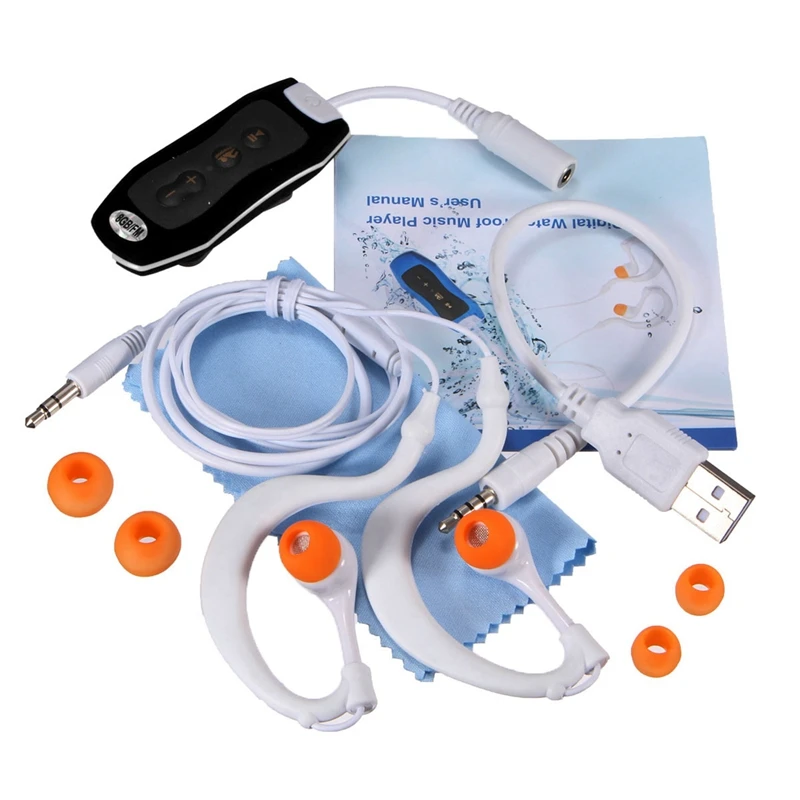 

2x 8GB MP3 Player Swimming Underwater Diving Spa + FM Radio Waterproof Headphones Black & Orange