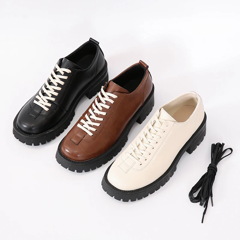 

Shoes Woman Flats Round Toe All-Match Oxfords Clogs Platform Casual Female Sneakers British Style Dress Cross Leather Creepers B