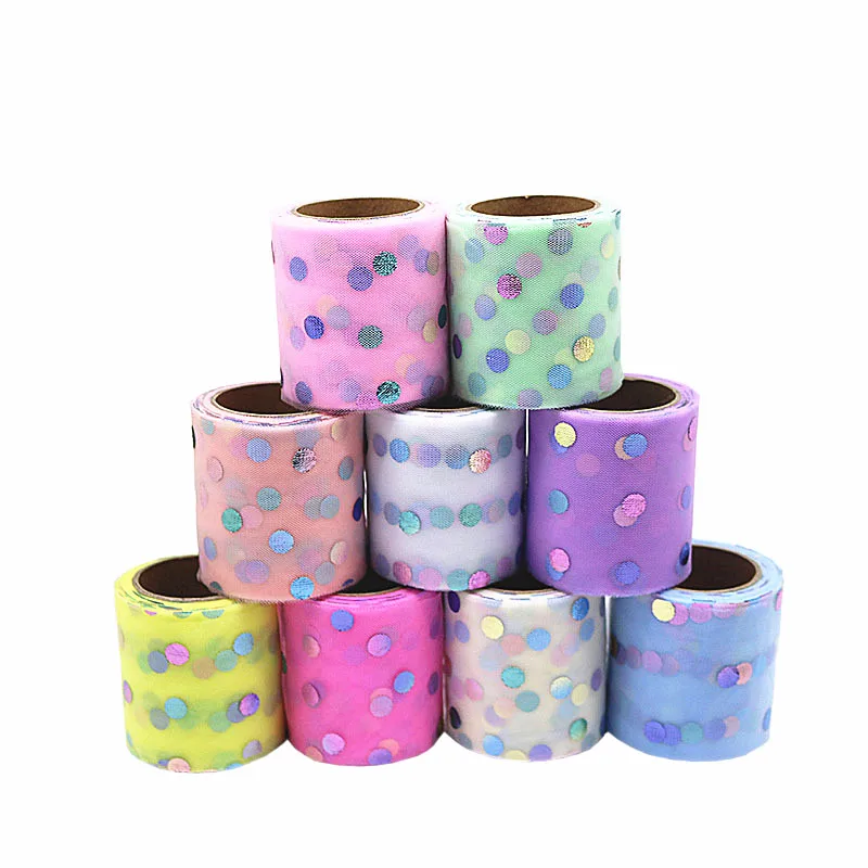 Тюль в красочный горошек 6 см 10 ярдов блестящая круглая тюль с блестками рулоны