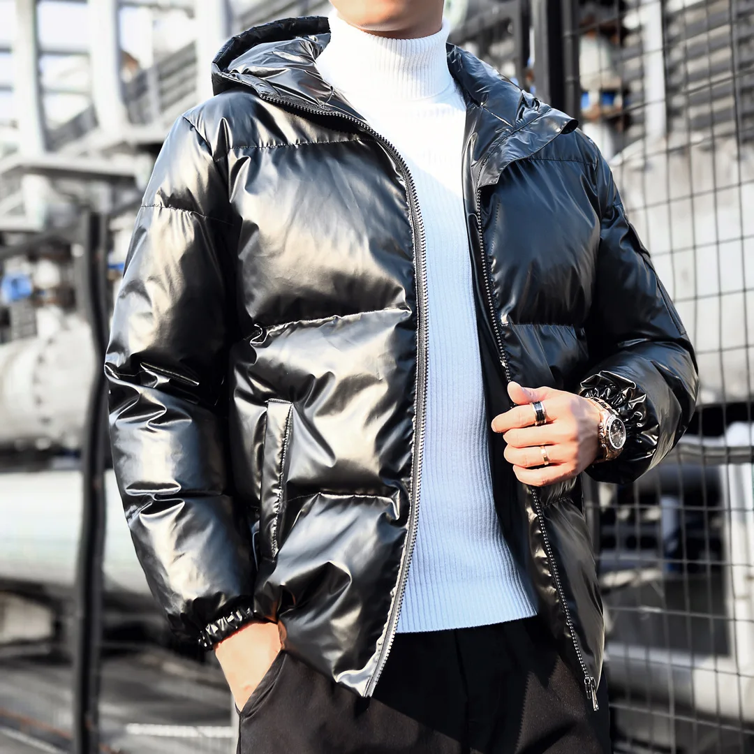 

Winter Cotton Men's Solid Bright Face Hooded Thick Coat Loose Down Cotton Clothing Casual Cotton Hommes Veste Men Jacket