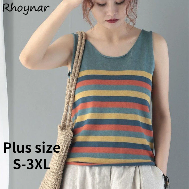 

Блузка женская трикотажная в полоску, элегантный Удобный универсальный топ без рукавов, шикарный летний винтажный в японском стиле