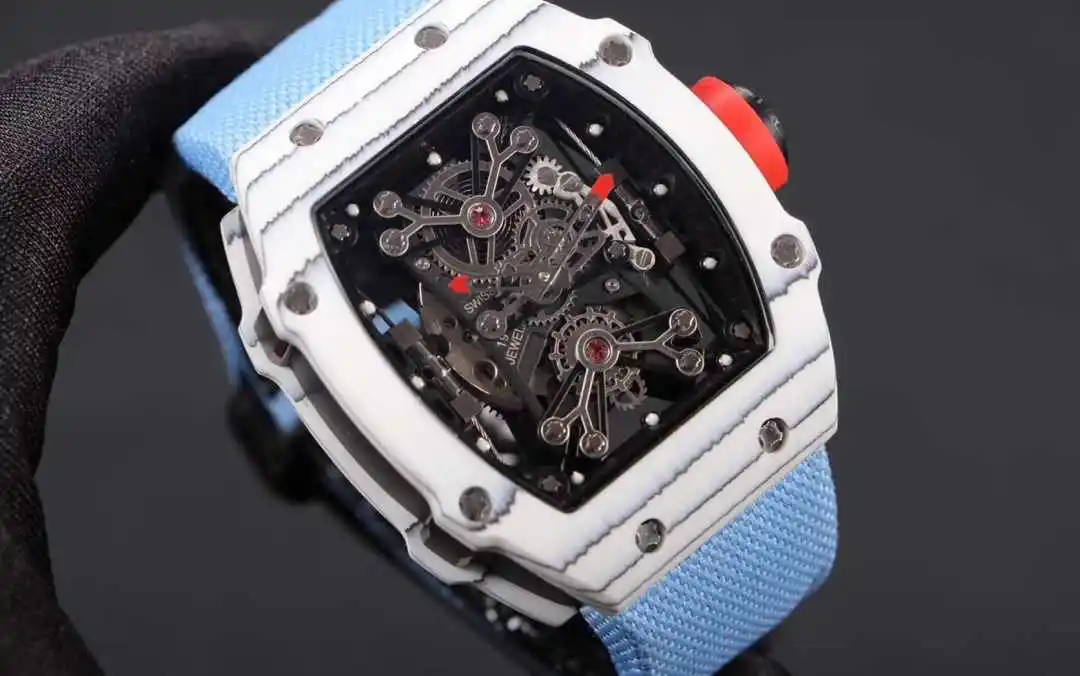 

Classic New Blue Canvas Men Watch Sapphire Glass Automatic Mechanical Carbon Fiber Skeleton Dial Watches Limited Sport