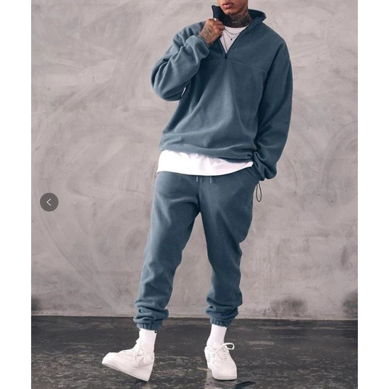 Men's Sweatshirt Plus Velvet 2-piece Suit Long-Sleeved Solid Color Casual Sportswear Autumn Warm | Мужская одежда