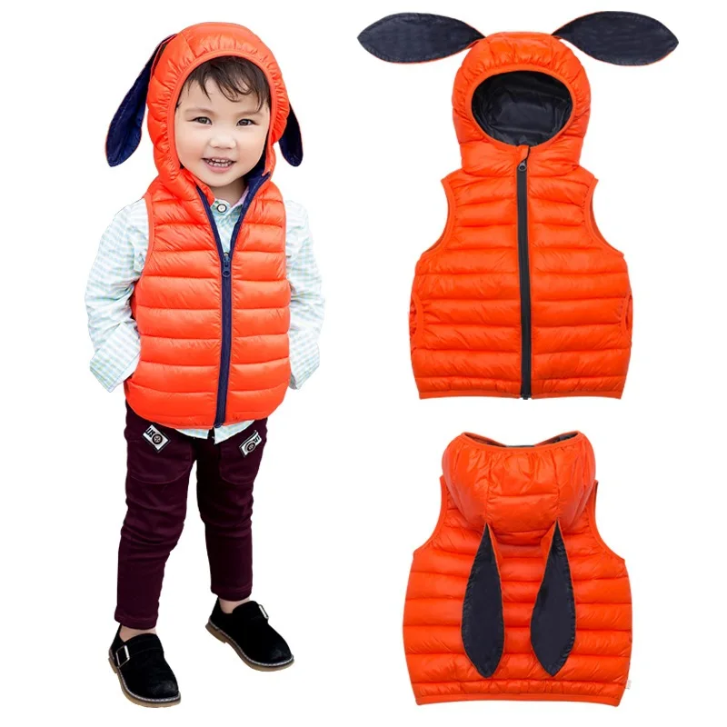 Одежда для маленьких девочек Сезон осень-зима Модный однотонный жилет с заячьими