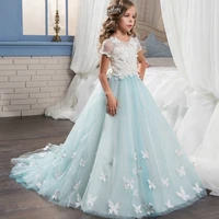 tulle elegant flower girl dress lace appliques pageant dress with flowers top short sleeves first communion dresses for girls