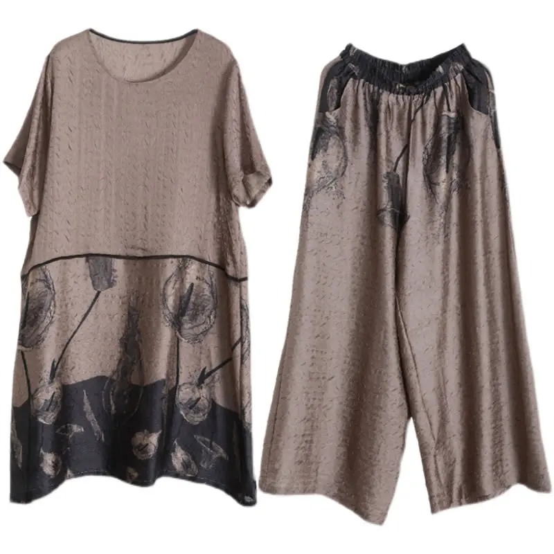 

XITAO Vintage Print Pants Sets Women Casual Loose Large Size Pullover 2021 Summer Tide Fashion New Temperament All-match WMD0412