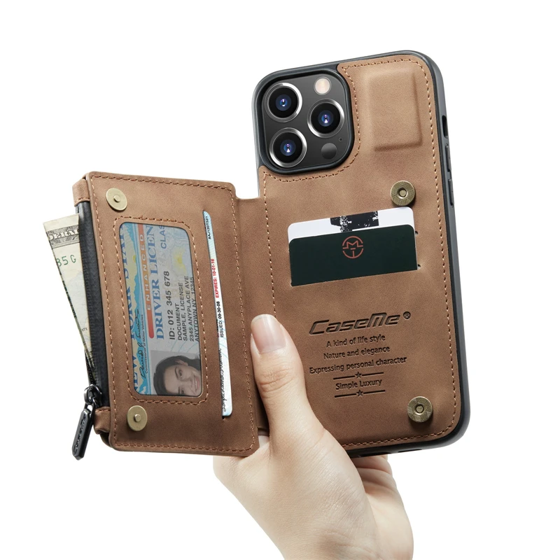 Zipper Wallet Leather Phone Case For iPhone 13 12 11 Pro Max 7 8 Plus X XR XS Max Shockproof Card Slot Holder Stand Phone Cover.