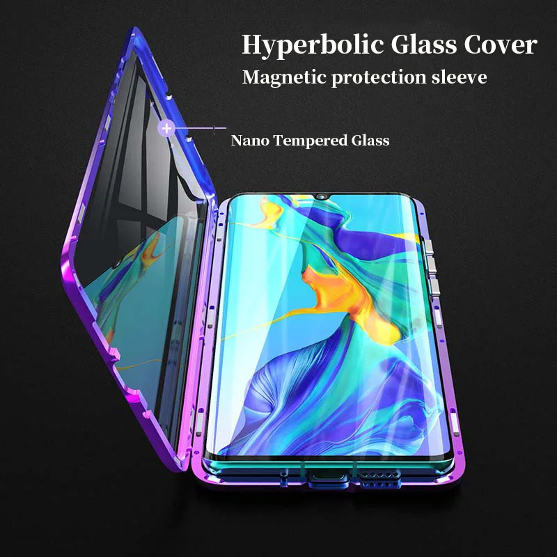 

Hyperbolic gradient mobile phone case for Huawei P30 Magnetic absorption toughened glass cases For for Huawei P30 pro