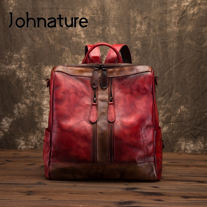 Женский рюкзак из натуральной воловьей кожи Johnature вместительный винтажный