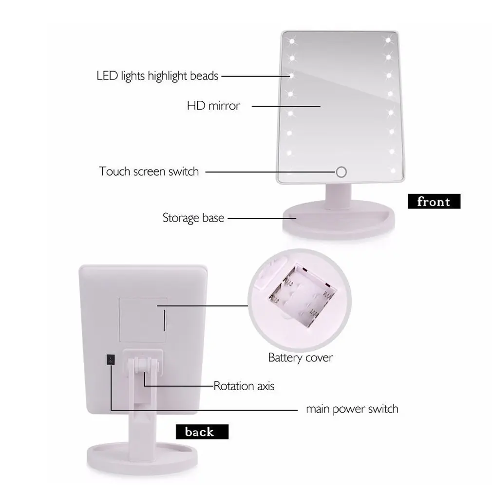Зеркало для макияжа светодиодное настольное зеркало с сенсорным выключателем