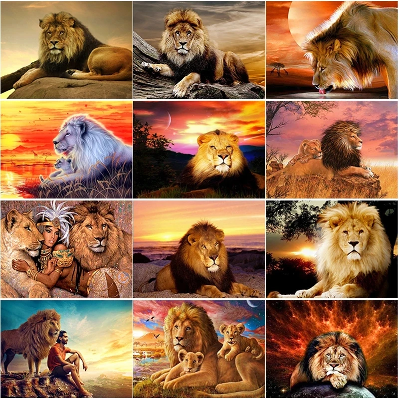 

New 5D Diy Animal Diamond Painting Sunset Cross Stitch Lion Diamond Embroidery Full Square Round Drill Home Decor Manual Gift