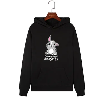 black SINGRAIN Harajuku, Женская толстовка, толстовки для девушек, большие размеры, Милый принт с кроликом, уличная одежда, топы с капюшоном, толстовки для девушек, polerones - Цвет: black