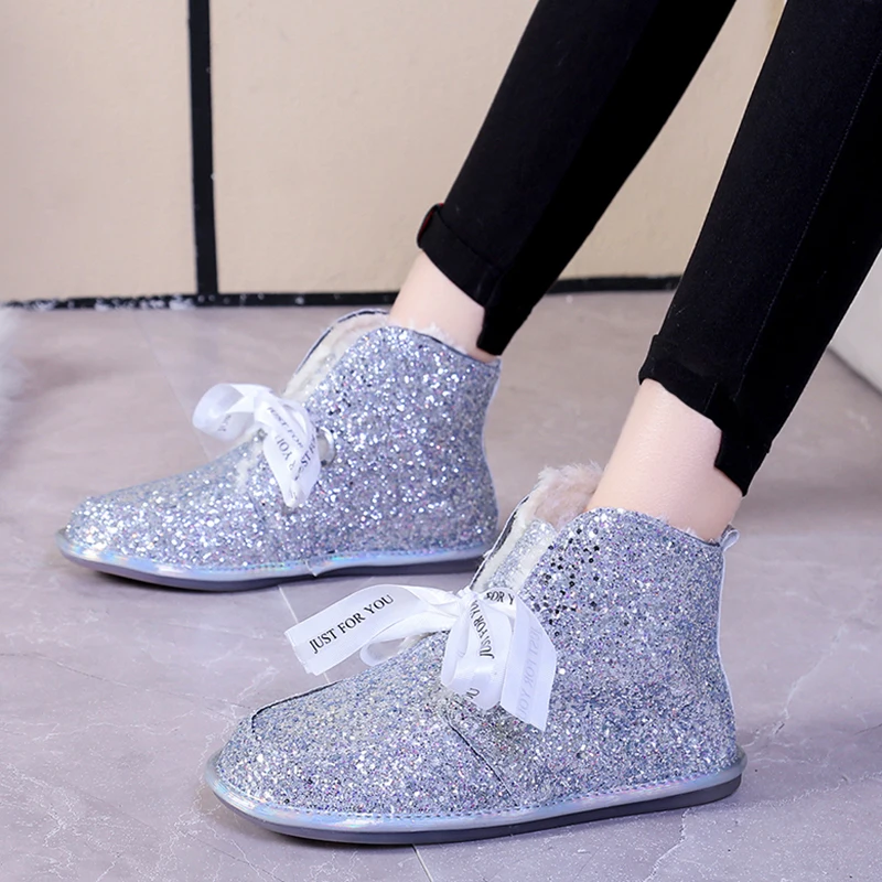 Rimocy Мода цвета: золотистый серебристый с блестками женские ботильоны Сгущает