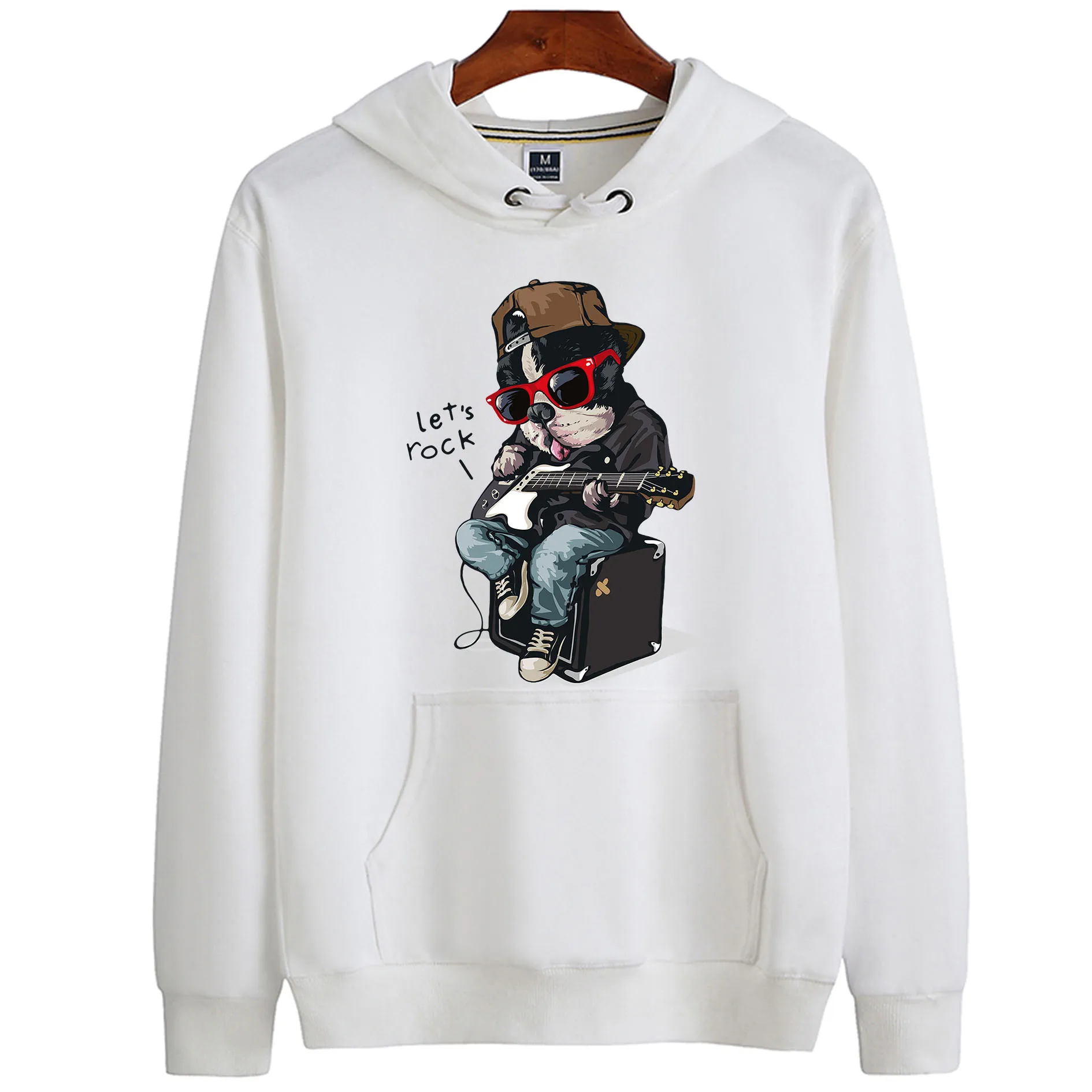 

Electric Guitar Rock Music Dog Printed Hoodie Warm Wool Casual Loose Sports Long Sleeve Pullover Harajuku Hip Hop Couple Clothes
