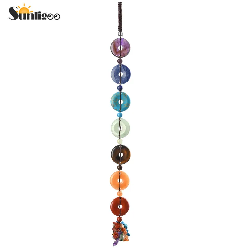 Sunligoo 7 Чакра целебный Кристалл висячий орнамент натуральный обрушенный драгоценный камень фэн-шуй Кристалл счастливый амулет автомобиль/окно/домашний декор