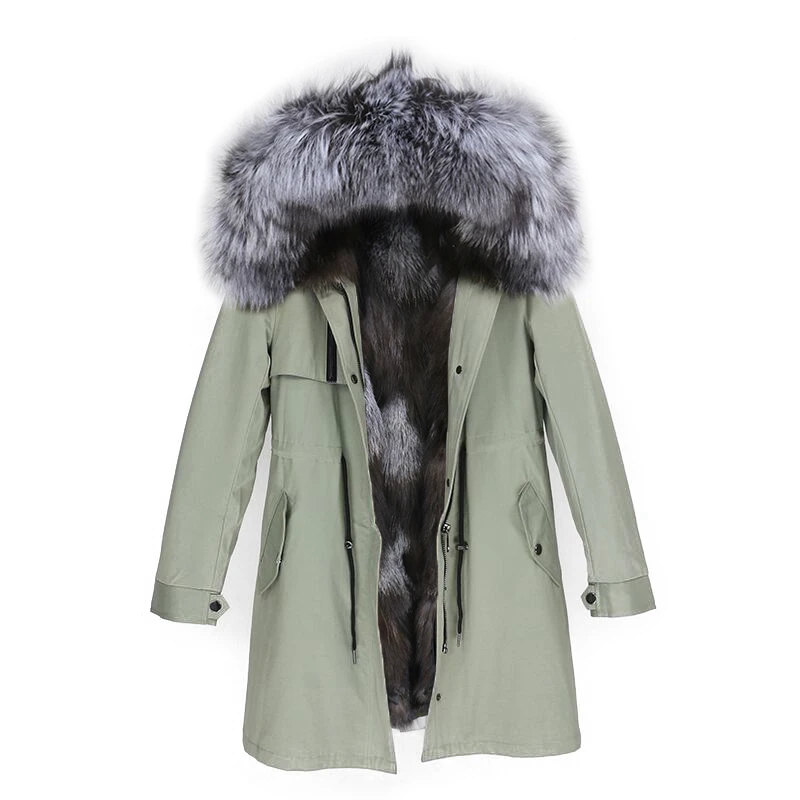 light silver OFTBUY парка повседневное пальто из натурального меха зимняя куртка для женщин натуральный Лисий меховой капюшон, воротник лиса верхняя одежда на подкладке теплая уличная Новинка - Цвет: light silver