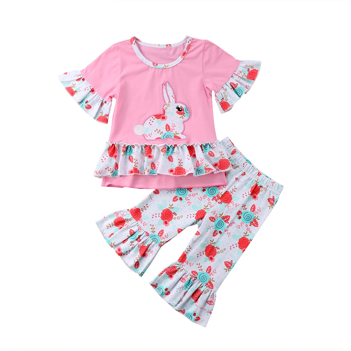 2019 г. Пасхальная одежда с кроликами для маленьких девочек комплекты топ