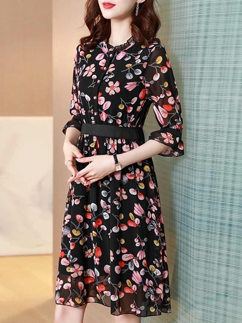 

Женское цветочное шелковое платье женская летняя обувь повседневное лоскутное шифоновое женское платье-миди элегантное платье длиной до к...