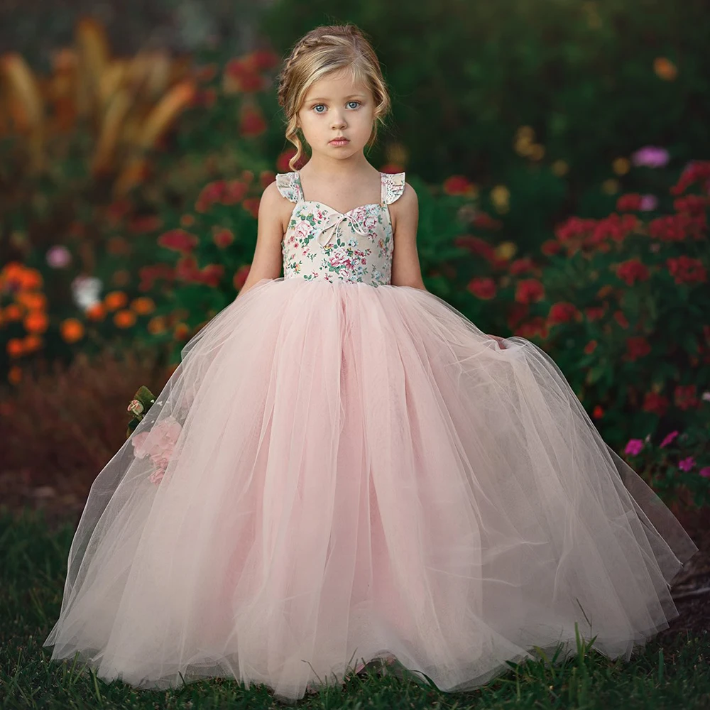 1-7 Year Kids Girls Princess Dress Evening Party Wedding Birthday Tulle Tutu Dresses Baby Girl Clothes Summer Long Maxi Dress