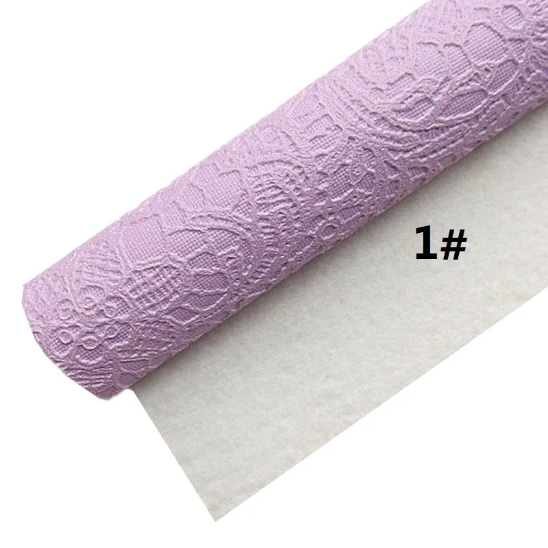 Розовые голубые фиолетовые желтые цвета Lace Embossed Synthetic Faux Leather Vinly Fabric Sheets For DIY Bows 21X29CM R505B