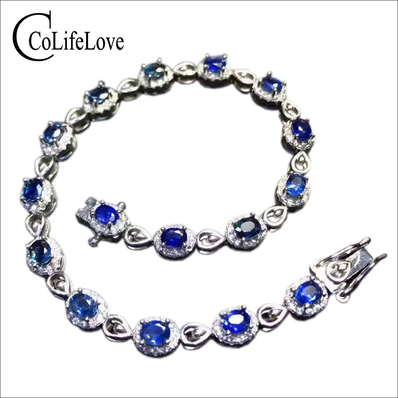 Роскошный женский браслет 16 шт. натуральный васильковый синий сапфир серебряный