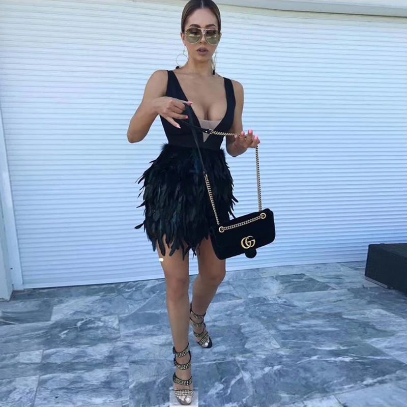 Черное женское платье высокого качества без рукавов Bodycon Глубокий v образный