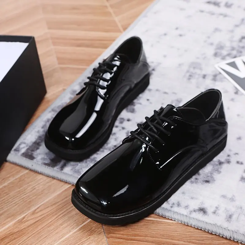 

Shoes Woman Comfortable And Elegant British Style Square Toe Female Footwear Casual Sneaker Autumn Oxfords Patent Leather