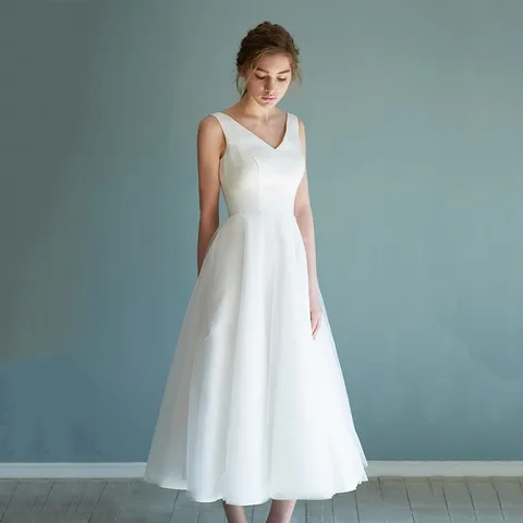 Женское атласное свадебное платье, без рукавов, с V-образным вырезом, LUXIYIAO LO122, 2021