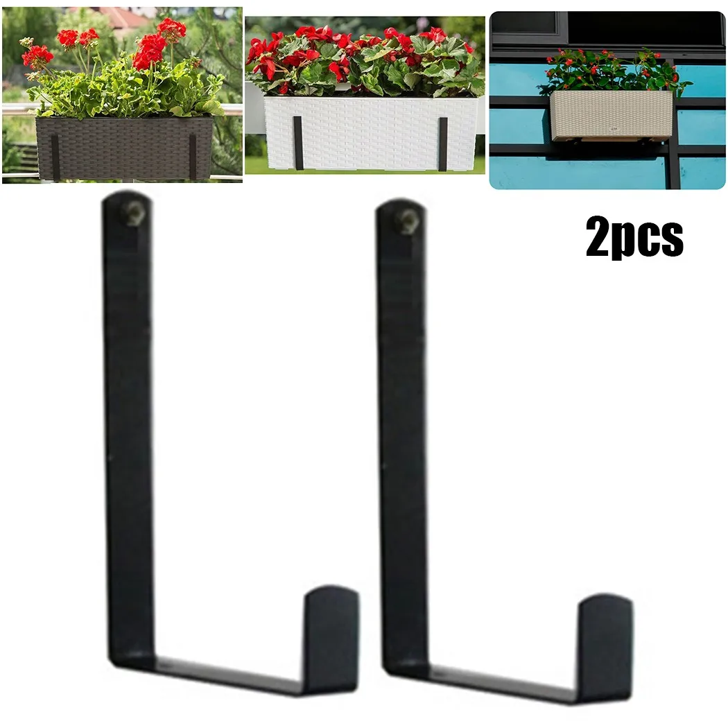 

1pair Balcony Plant Flower Pot Wrought Iron Hooks Holder Wall-Mounted Hanging Basket Storage Heavy Duty Trough Planter Garden