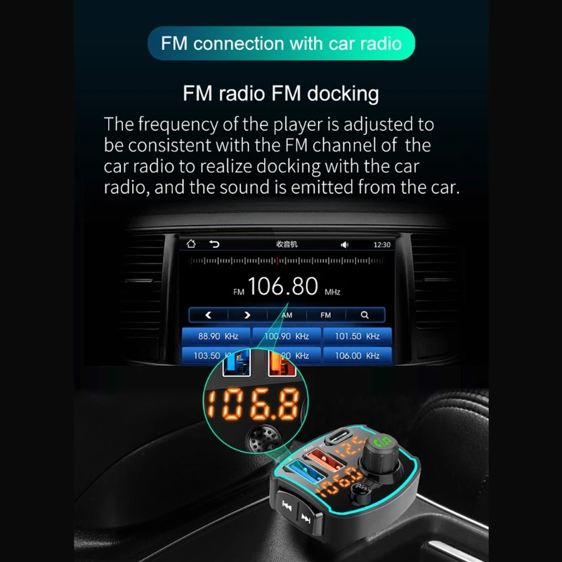 

Car Bluetooth 5.0 FM transmitter Dual LCD display Mp3 Player Handsfree Car Kit