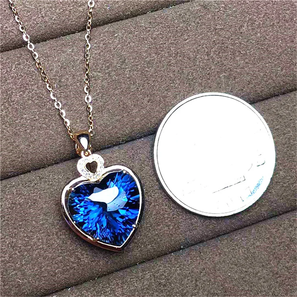

High Quality Dubai Gold Jewellery Designs 18K Gold Stone Necklace Making 10.25ct Natural Blue Topaz Charm Pendant