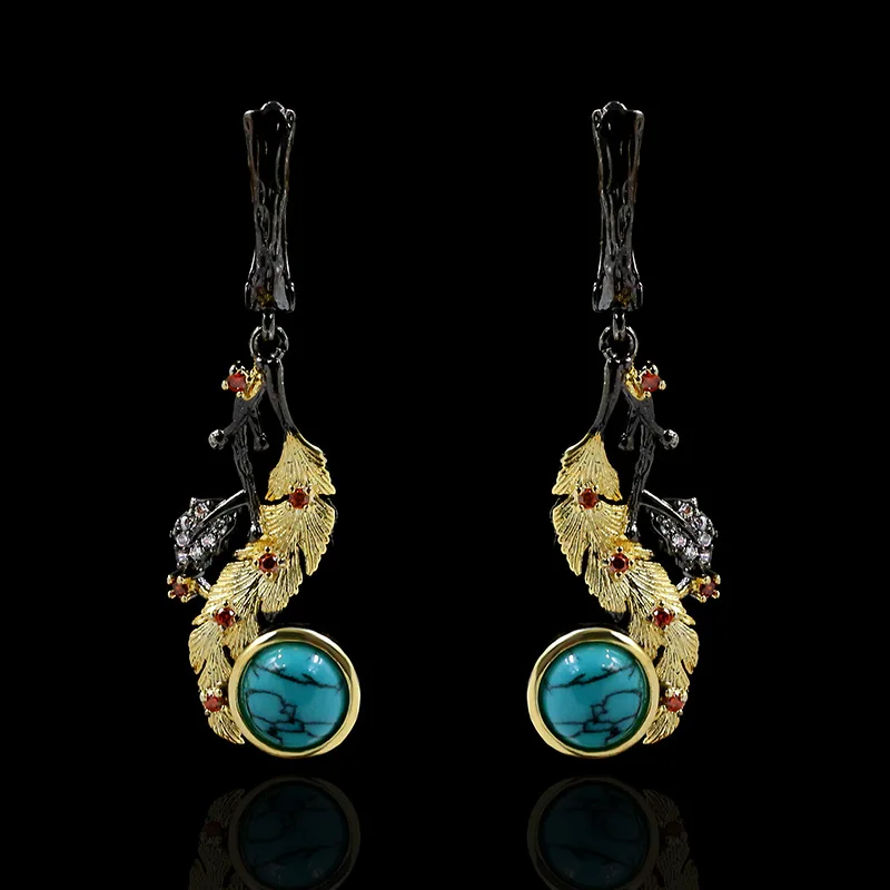 

Bohemian Style Ladies Turquoise Earrings 925 Silver Black Gold Jewelry Vintage Ladies Jewelry Earrings Line Up Party Earrings