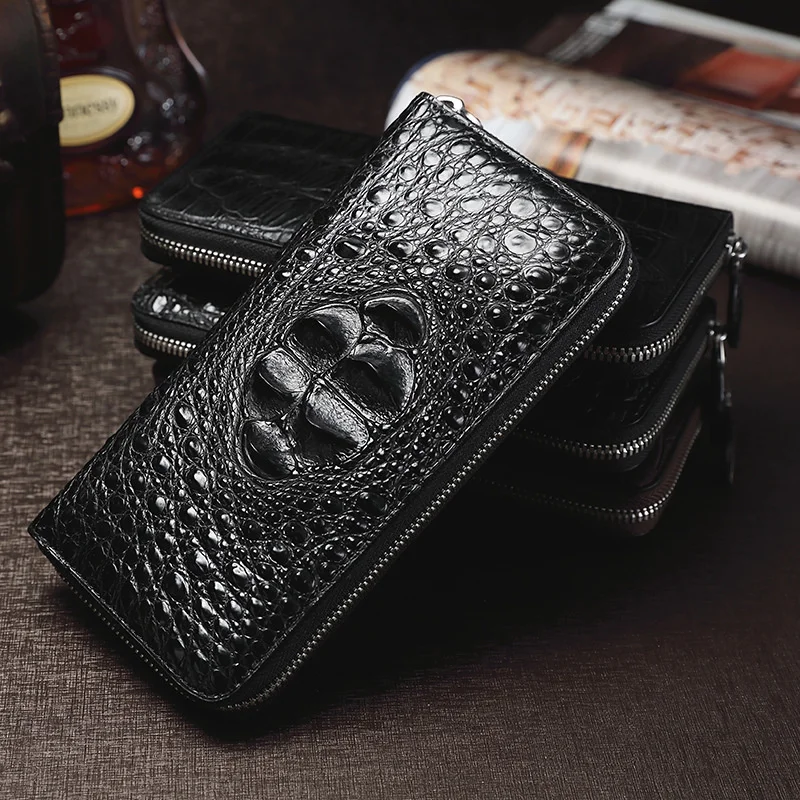 

2021 Seamless Crocodile Leather Genuine Men's Bag Long Mens Wallet Large Capacity Multi Card Handbag Luxury Purse Free Shipping