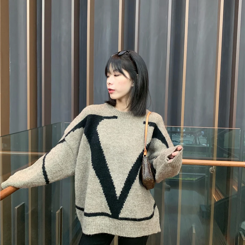 Autumn winter fashion casual women sweater 2020 new cashmere thick loose letter round neck pullover knitted BF59 | Женская одежда