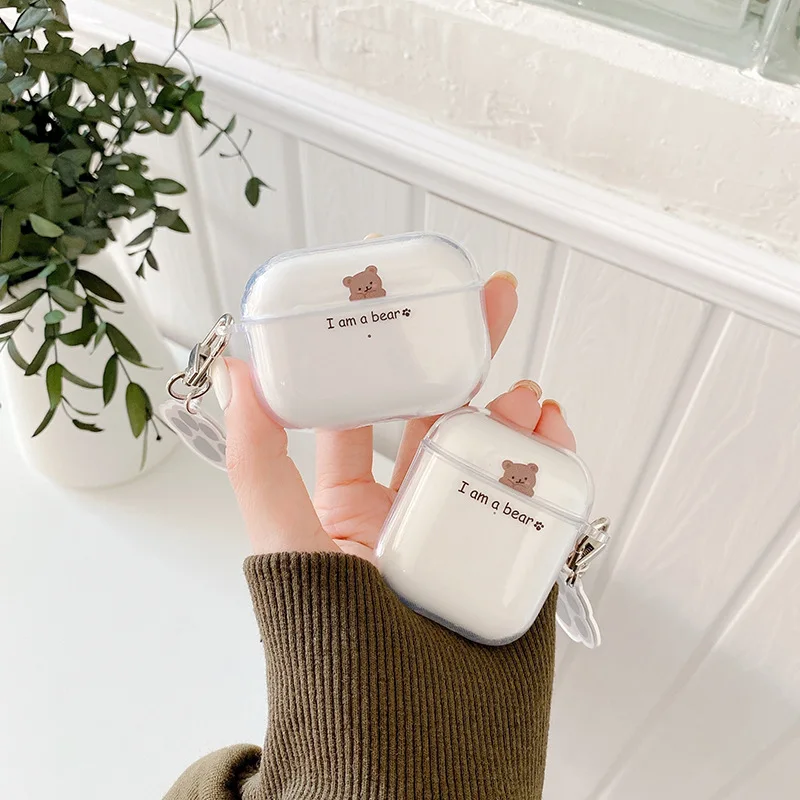 

Earphone Case For AirPods Cute Bear Cartoon Print Earphones Cover For AirPods 2 3 AirPods Pro Soft Protect Shell with Keychain