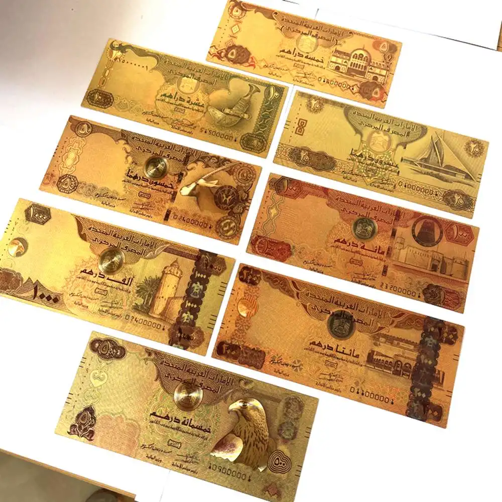 8 шт./компл. грязевая банкнота ОАЭ Золотая фольга бумажные деньги поделки