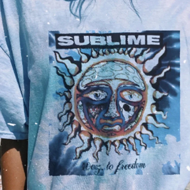 

SUBLIME Shirt Abstract Sun Printed Blue Tie Dye Loose Plus Size T-shirt Summer Streetwear Women Short Sleeve Tye Dye S-3XL