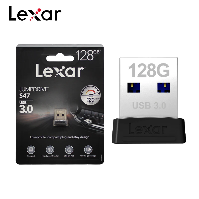 Lexar USB флэш-накопитель S47 USB 3,0 128 ГБ максимальное значение Скорость 120 МБ/с. Мини U диск флэш-накопитель 32 Гб 64 Гб карта памяти