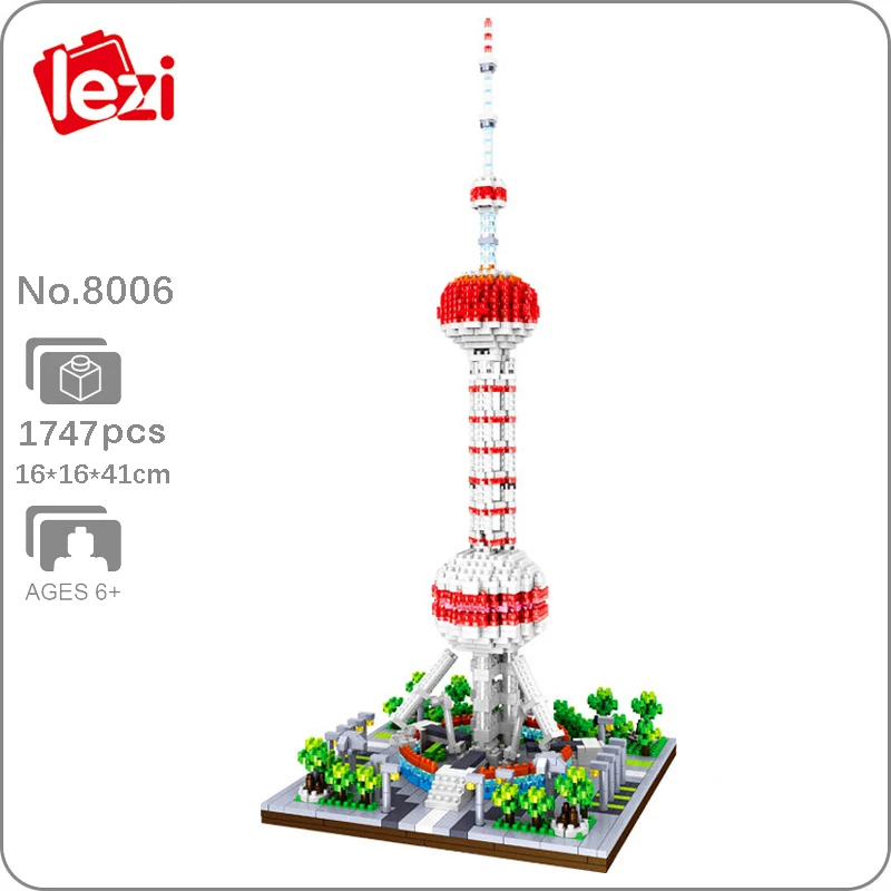 

Lezi 8006 City Architecture Oriental Pearl TV Tower 3D Model Building Blocks DIY Mini Diamond Bricks Toy for Boys Children Gifts