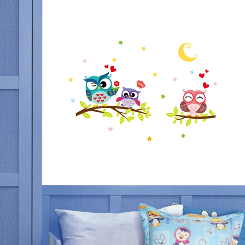 Забавный Сова и Дерево Pattern стены Стикеры DIY мультфильм винил Луна декоративные s